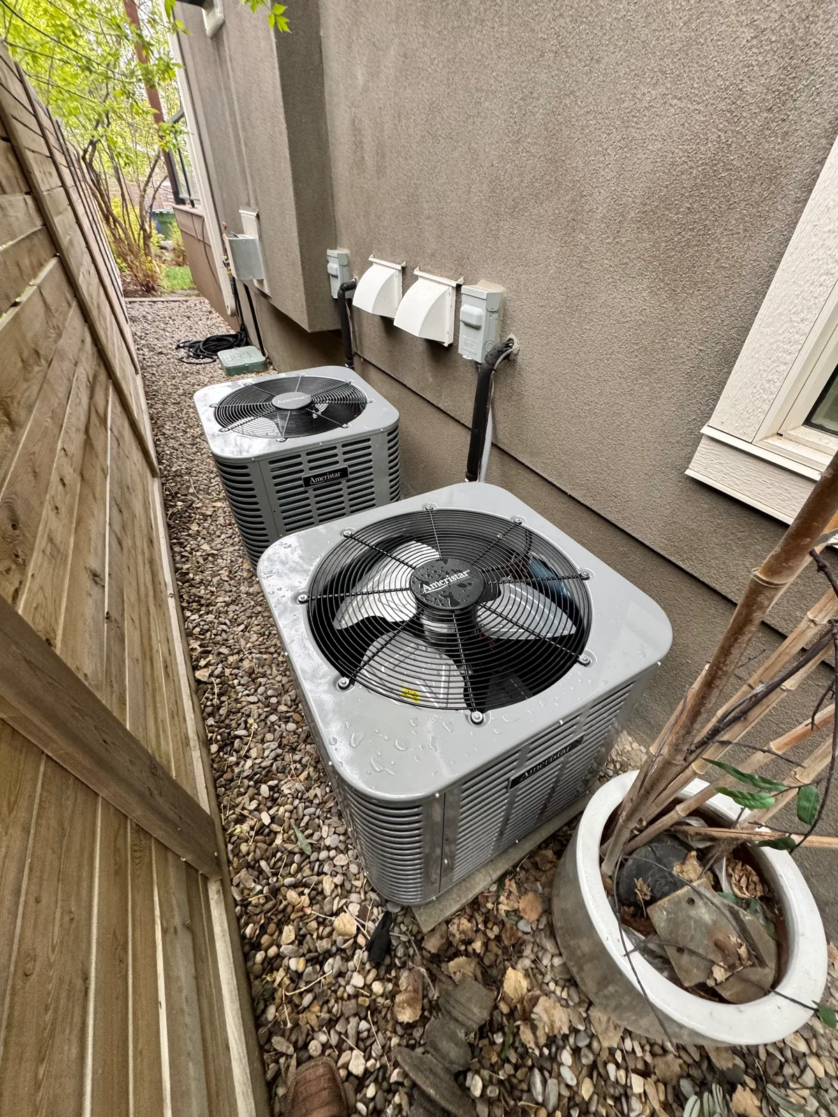 Heat pump installed outside a Calgary home in winter